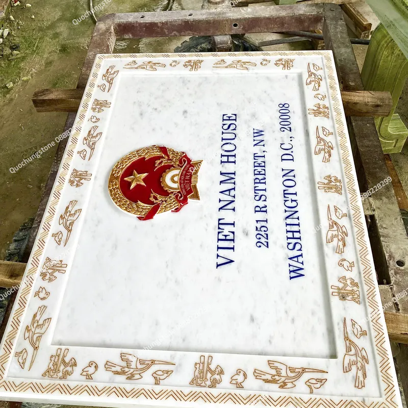 Biển Hiệu Đại Sứ Quán Việt Nam Bằng Đá Trắng Tự Nhiên 