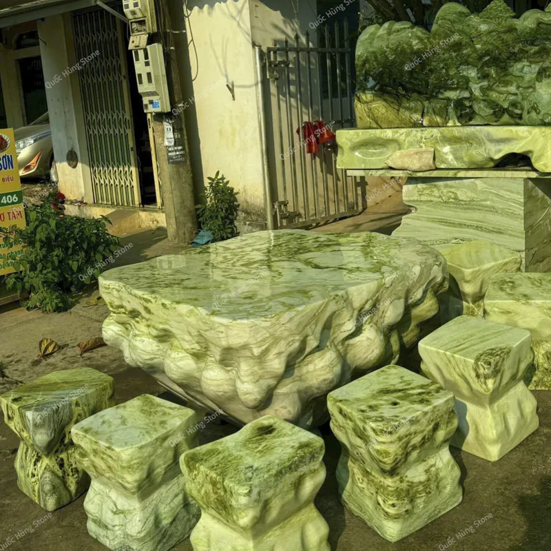 Bàn Ghế Đá Nguyên Khối Đá Serpentine