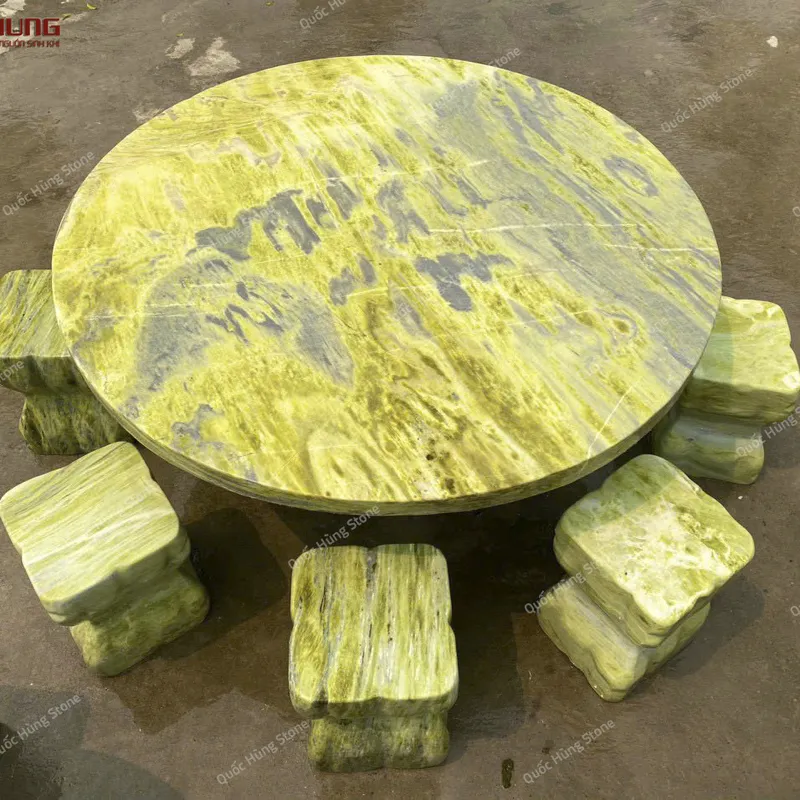 Bộ Bàn Ghế Đá Serpentine Tự Nhiên Chân Kê
