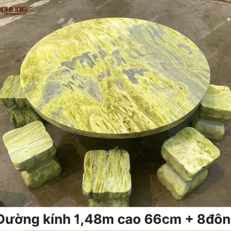 Bộ Bàn Ghế Đá Serpentine Tự Nhiên Chân Kê