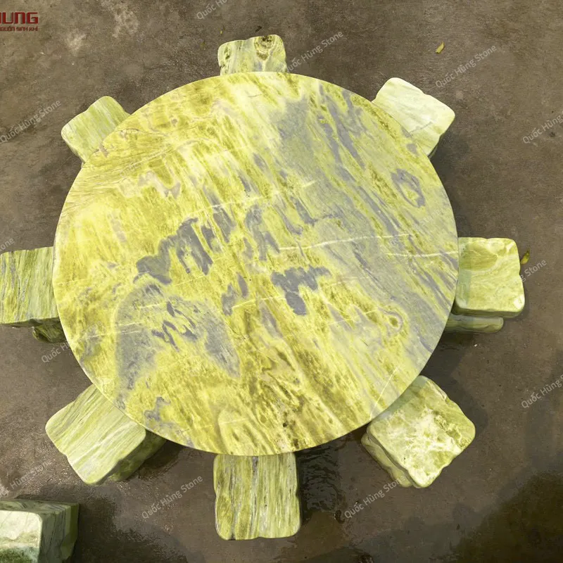 Bộ Bàn Ghế Đá Serpentine Tự Nhiên Chân Kê