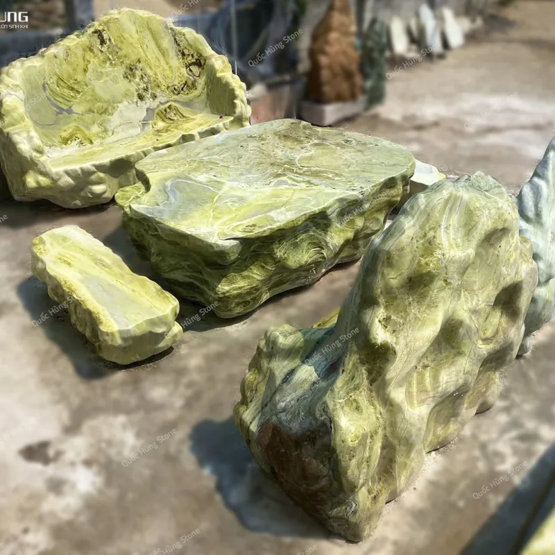 Bộ Bàn Ghế Đá Nguyên Khối Đá Serpentine 