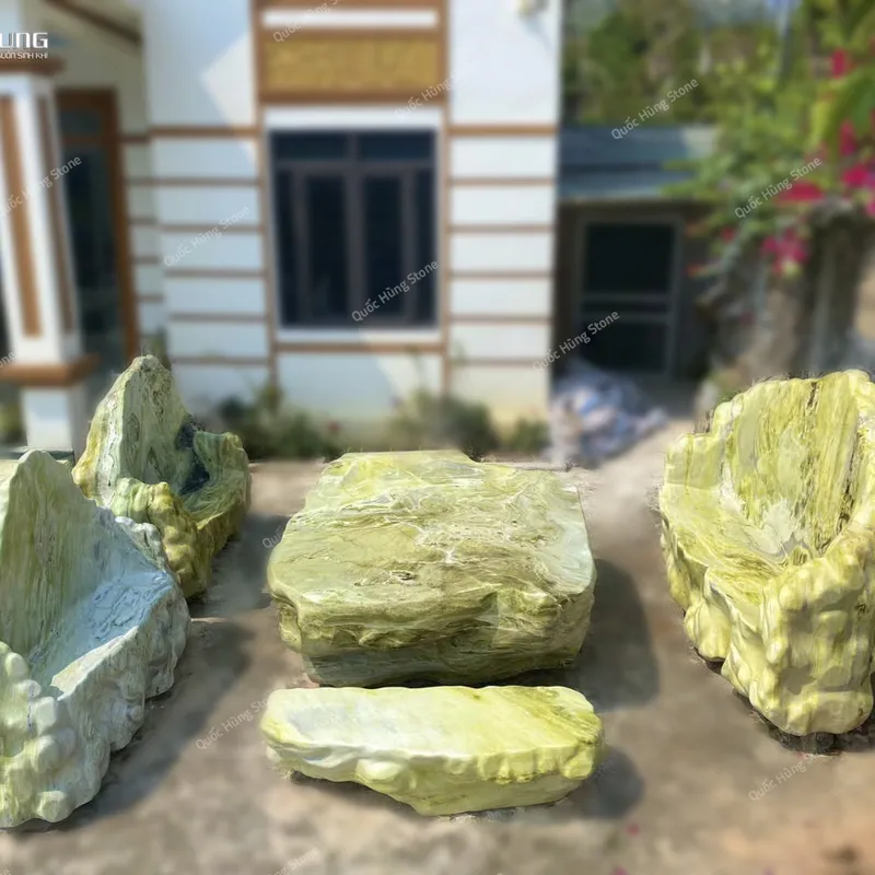 Bộ Bàn Ghế Đá Nguyên Khối Đá Serpentine 