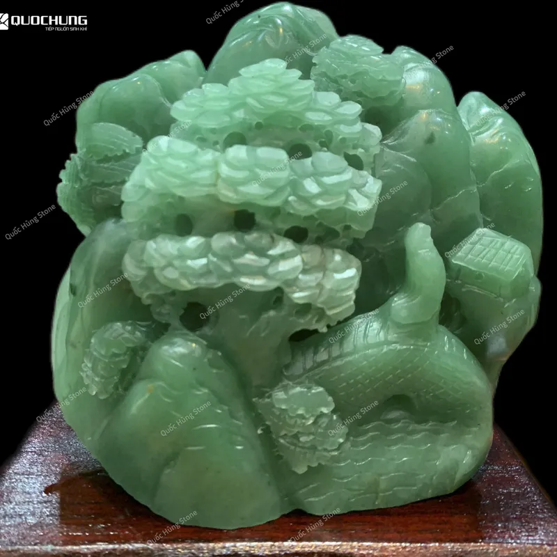 Tác Phẩm Bồng Lai Tiên Cảnh Thạch Anh Xanh KT 16x15cm