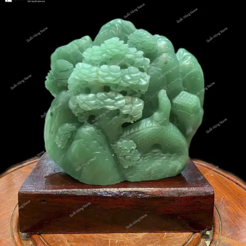 Tác Phẩm Bồng Lai Tiên Cảnh Thạch Anh Xanh KT 16x15cm