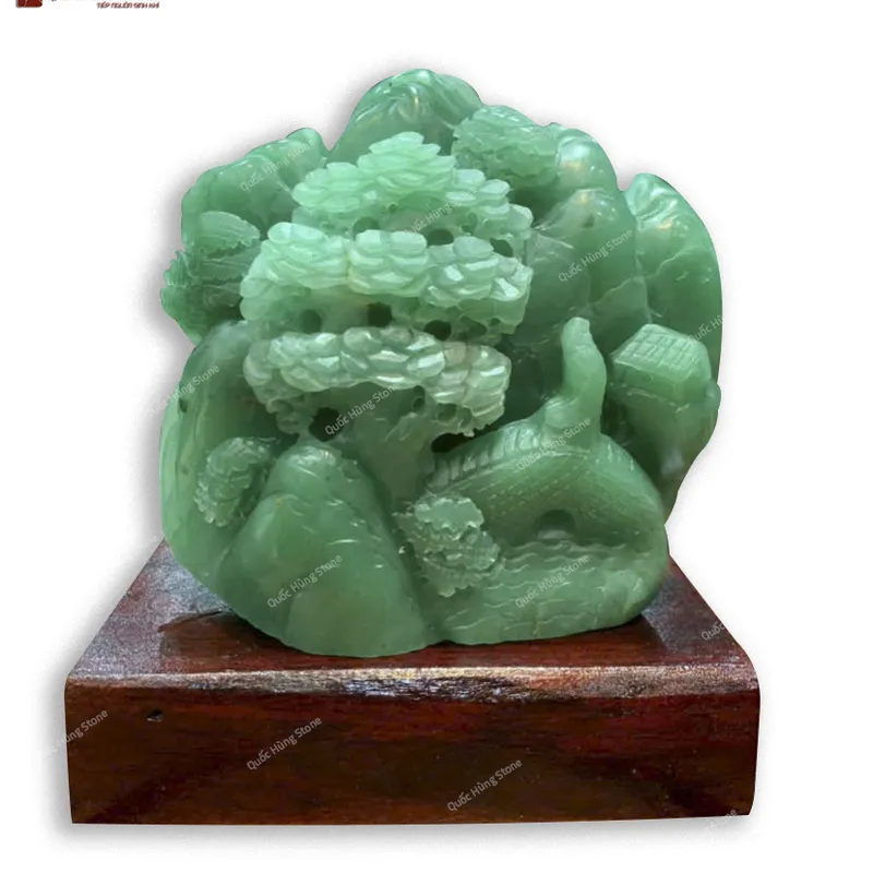 Tác Phẩm Bồng Lai Tiên Cảnh Thạch Anh Xanh KT 16x15cm