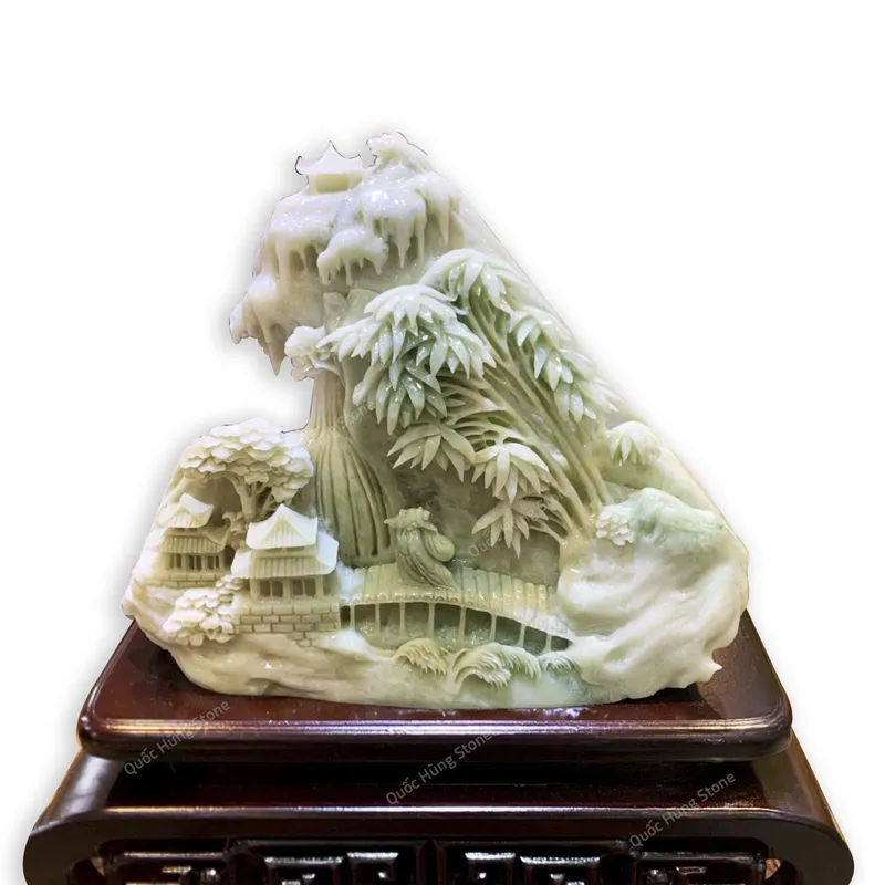 Tác Phẩm Chốn Bồng Lai Tiên Cảnh Ngọc Serpentine - 30x27cm