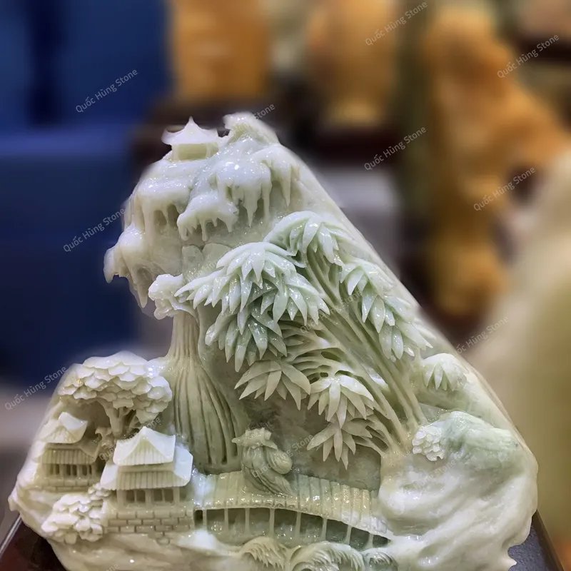 Tác Phẩm Chốn Bồng Lai Tiên Cảnh Ngọc Serpentine - 30x27cm