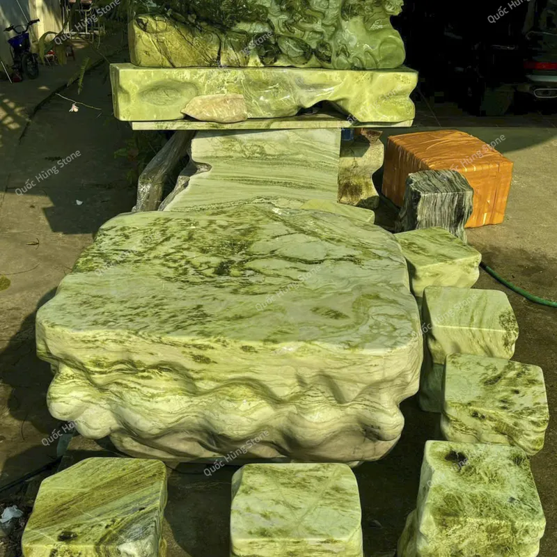 Bàn Ghế Đá Nguyên Khối Đá Serpentine
