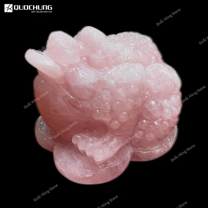Thiềm Thừ Thu Hút Tài Lộc Thạch Anh Hồng 17x11x12cm