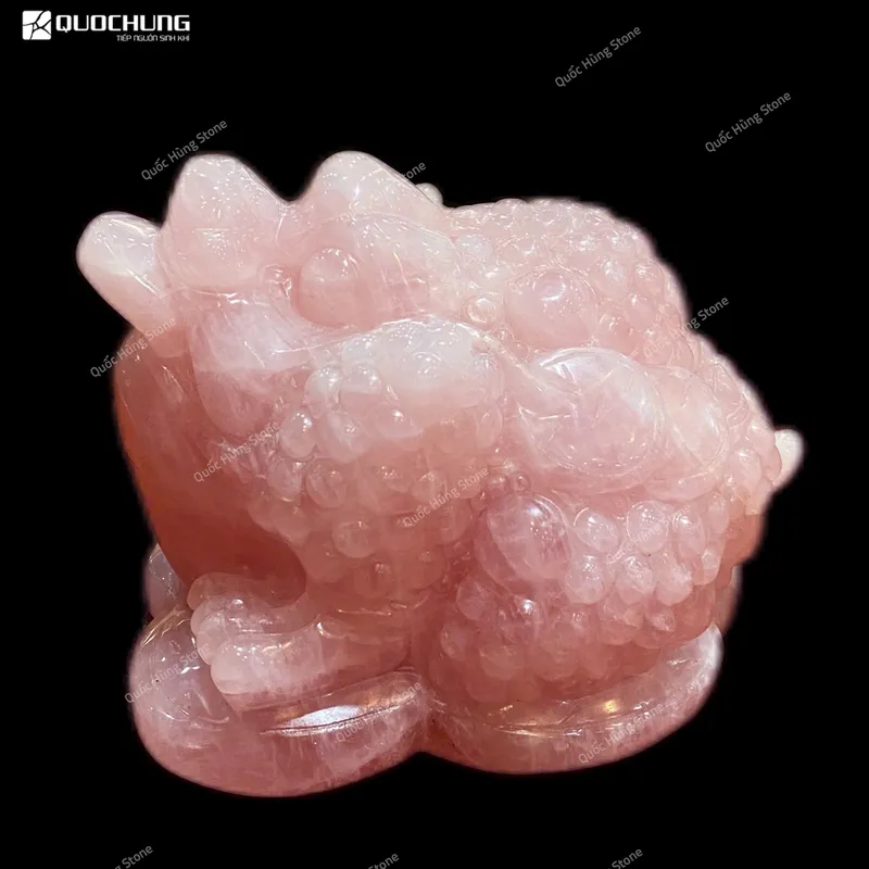 Thiềm Thừ Thu Hút Tài Lộc Thạch Anh Hồng 17x11x12cm