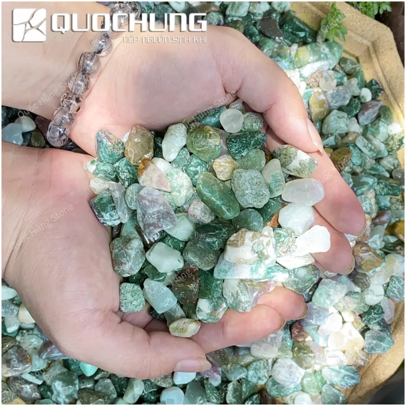 Đá Vụn Mã Não Xanh Rêu Mài Bóng