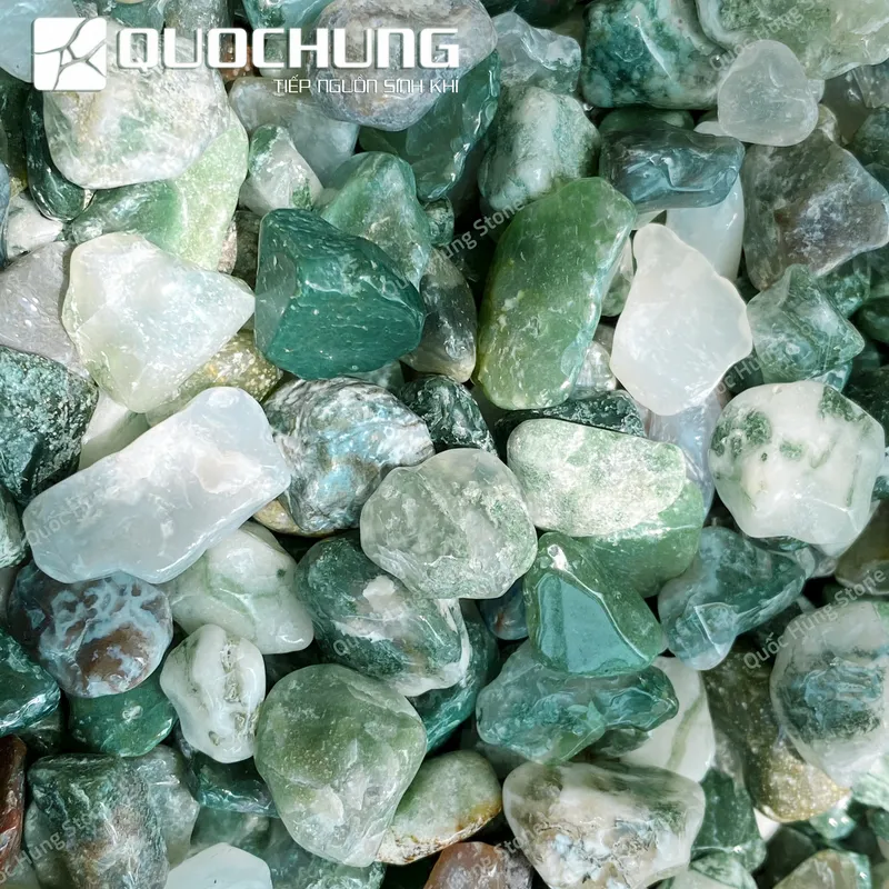 Đá Vụn Mã Não Xanh Rêu Mài Bóng