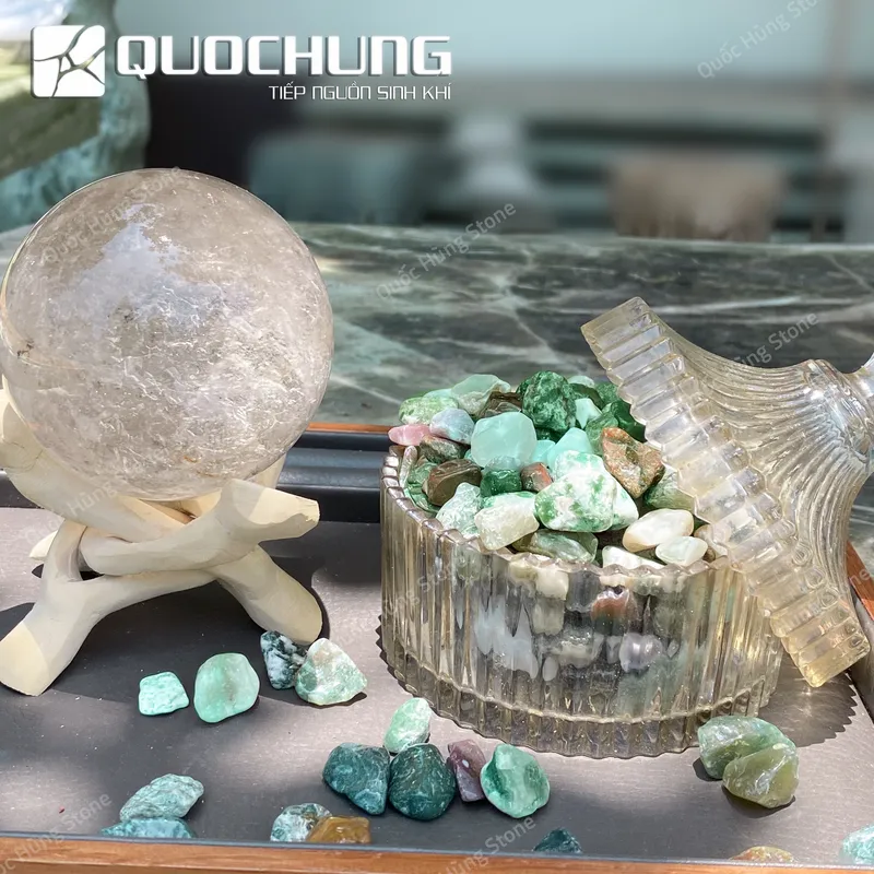 Đá Vụn Mã Não Xanh Rêu Mài Bóng