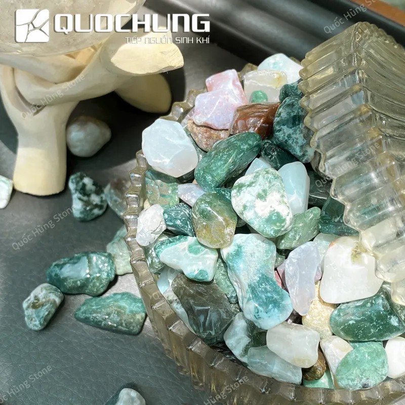 Đá Vụn Mã Não Xanh Rêu Mài Bóng