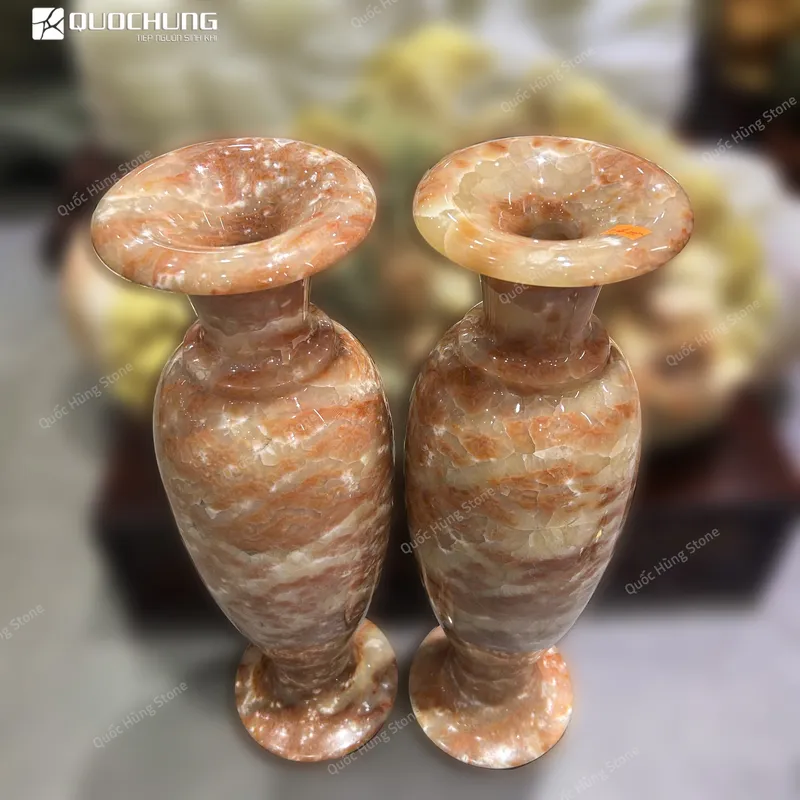 Cặp Lục Bình Ngọc Onyx Vân Thổ Cẩm - 50x15x15cm