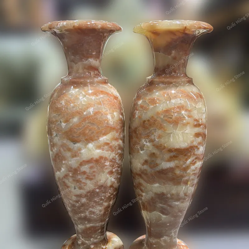 Cặp Lục Bình Ngọc Onyx Vân Thổ Cẩm - 50x15x15cm