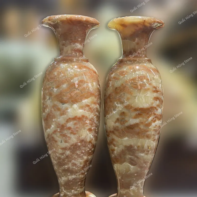 Cặp Lục Bình Ngọc Onyx Vân Thổ Cẩm - 50x15x15cm