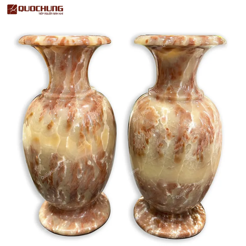 Cặp Lục Bình Ngọc Onyx Vân Thổ Cẩm