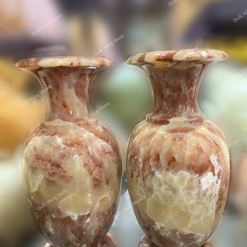 Cặp Lục Bình Ngọc Onyx Vân Thổ Cẩm