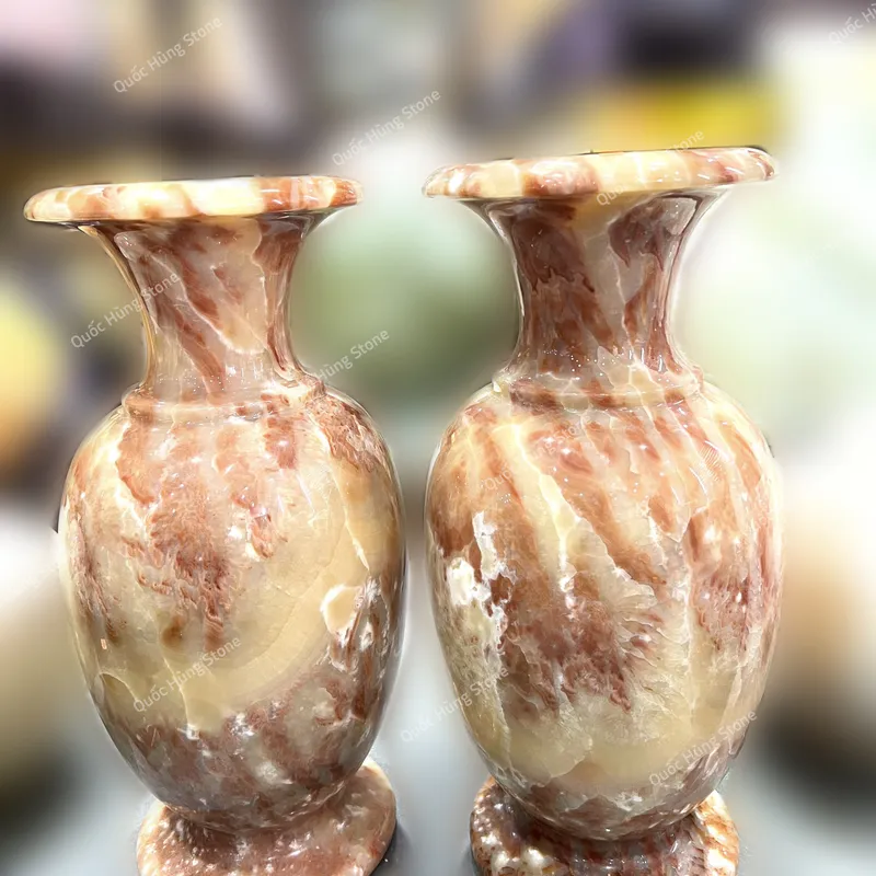 Cặp Lục Bình Ngọc Onyx Vân Thổ Cẩm