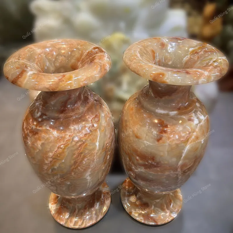 Cặp Lục Bình Ngọc Onyx Vân Thổ Cẩm