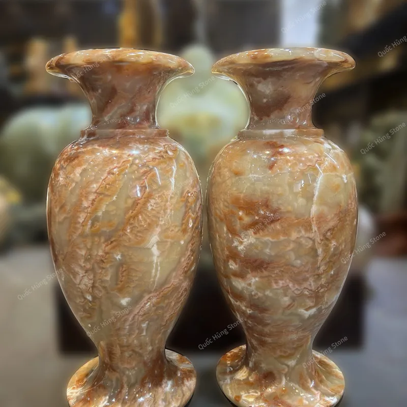 Cặp Lục Bình Ngọc Onyx Vân Thổ Cẩm