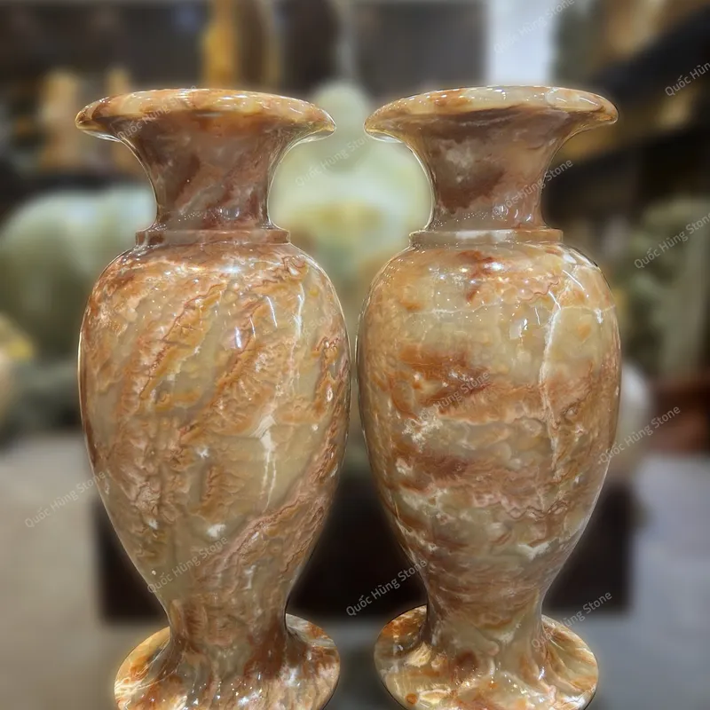 Cặp Lục Bình Ngọc Onyx Vân Thổ Cẩm