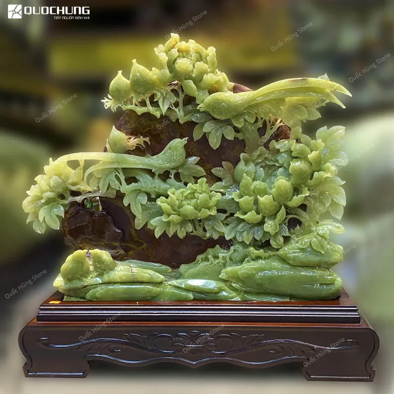 Tác Phẩm Mẫu Đơn Uyên Ương Ngọc Onyx - 68x53cm