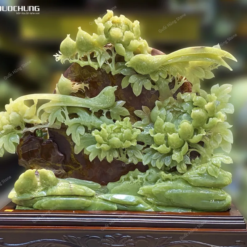 Tác Phẩm Mẫu Đơn Uyên Ương Ngọc Onyx - 68x53cm