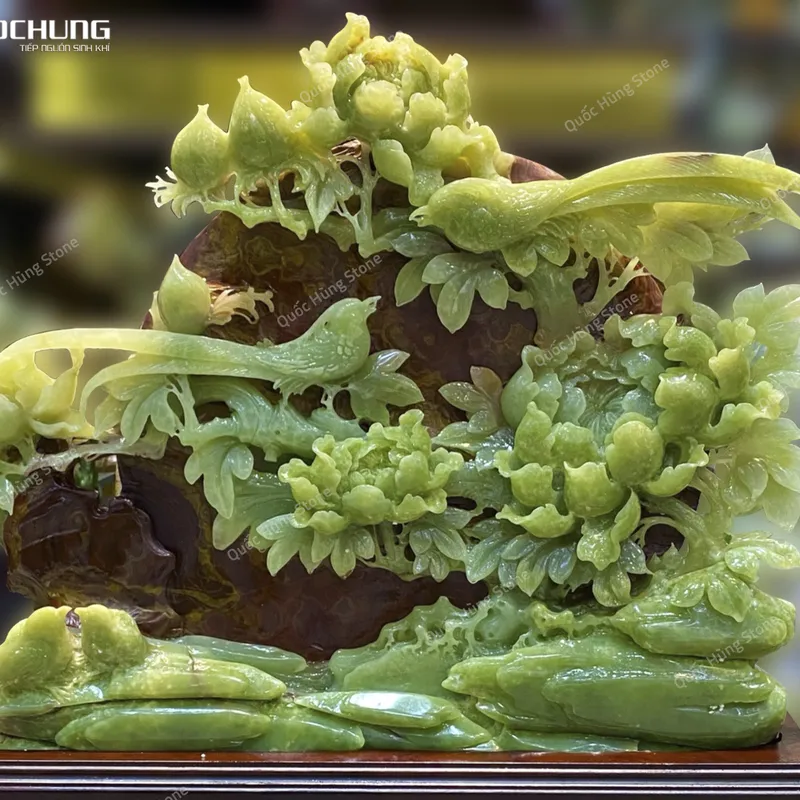 Tác Phẩm Mẫu Đơn Uyên Ương Ngọc Onyx - 68x53cm