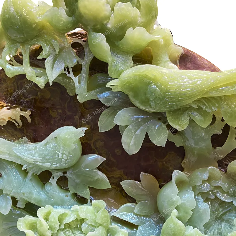 Tác Phẩm Mẫu Đơn Uyên Ương Ngọc Onyx - 68x53cm