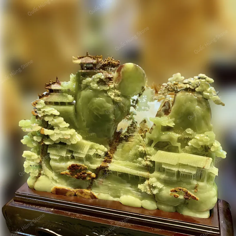 Tác Phẩm Chốn Bồng Lai Tiên Cảnh Ngọc Onyx Xanh - 58x42cm