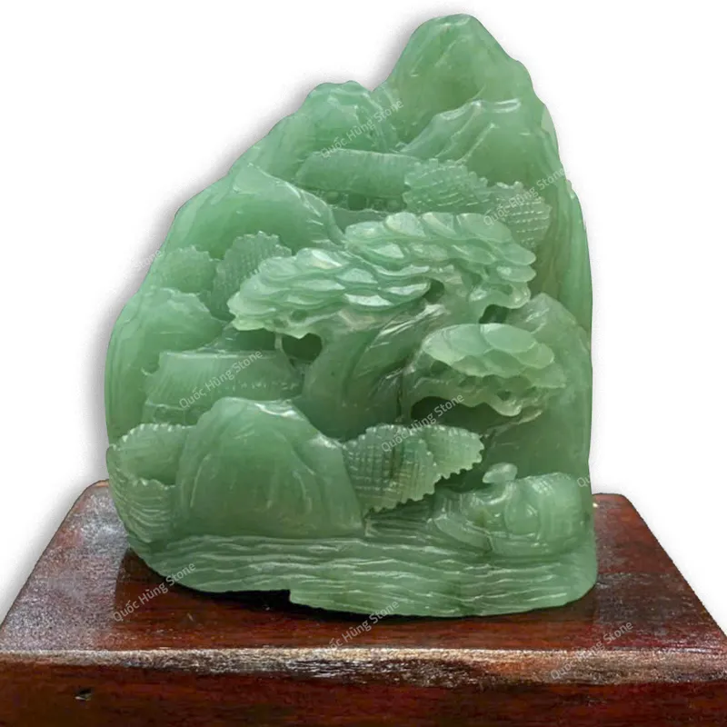 Tác Phẩm Phong Cảnh Hữu Tình Thạch Anh Xanh 14x13cm