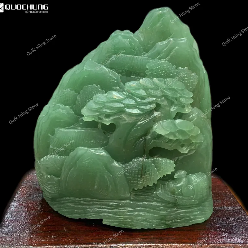 Tác Phẩm Phong Cảnh Hữu Tình Thạch Anh Xanh 14x13cm