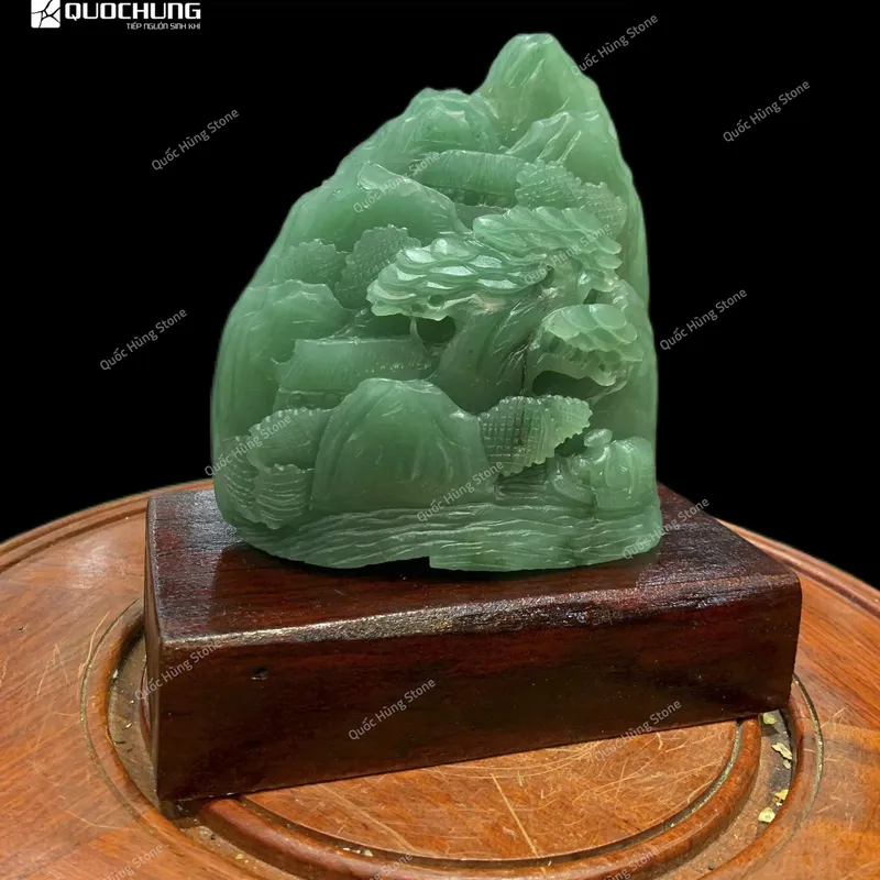 Tác Phẩm Phong Cảnh Hữu Tình Thạch Anh Xanh 14x13cm