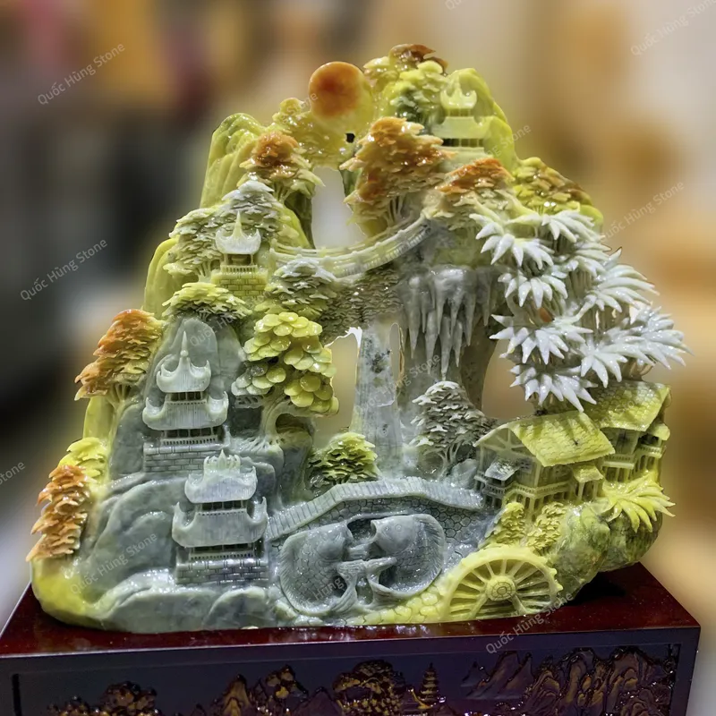 Tác Phẩm Phong Cảnh Hữu Tình Ngọc Serpentine 61x51cm