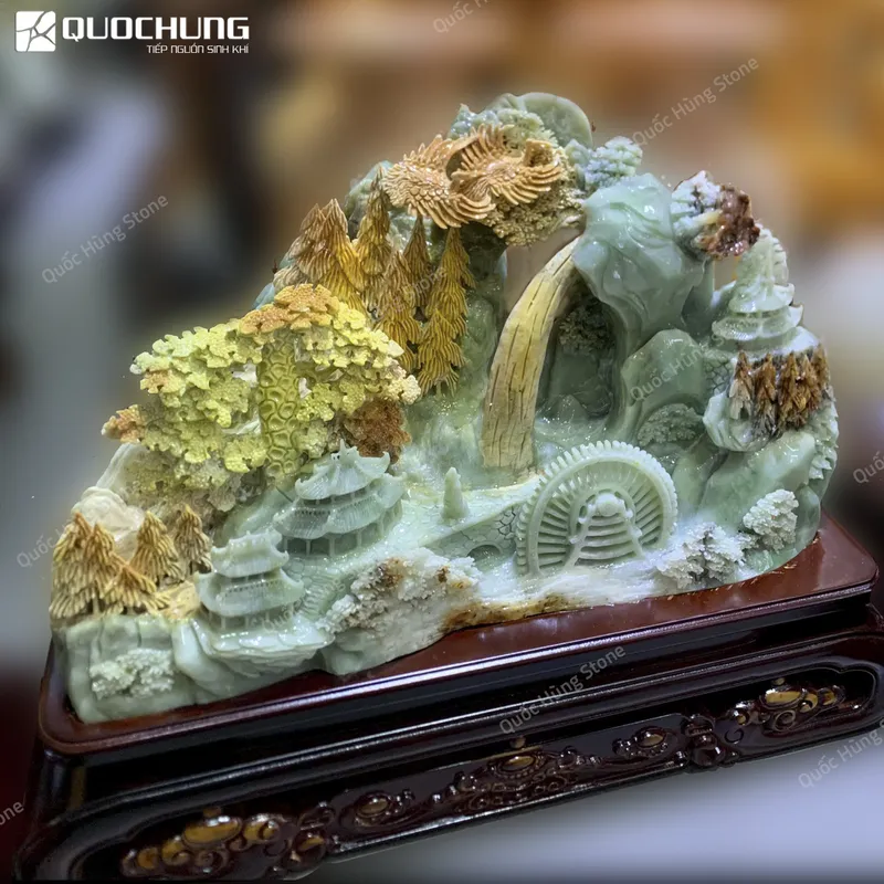 Tác Phẩm Phong Cảnh Hữu Tình Ngọc Serpentine - 50x35cm