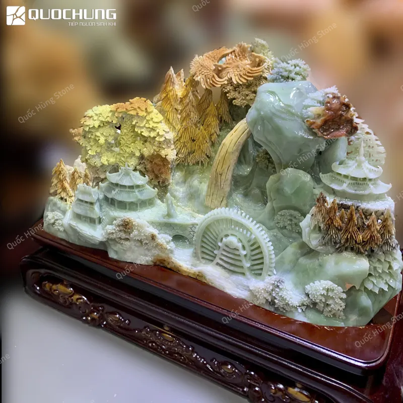 Tác Phẩm Phong Cảnh Hữu Tình Ngọc Serpentine - 50x35cm