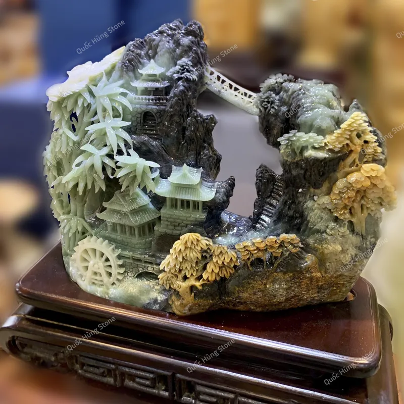 Tác Phẩm Phong Cảnh Hữu Tình Ngọc Serpentine - 40x31cm