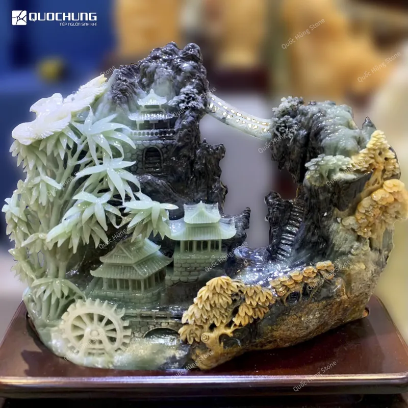 Tác Phẩm Phong Cảnh Hữu Tình Ngọc Serpentine - 40x31cm