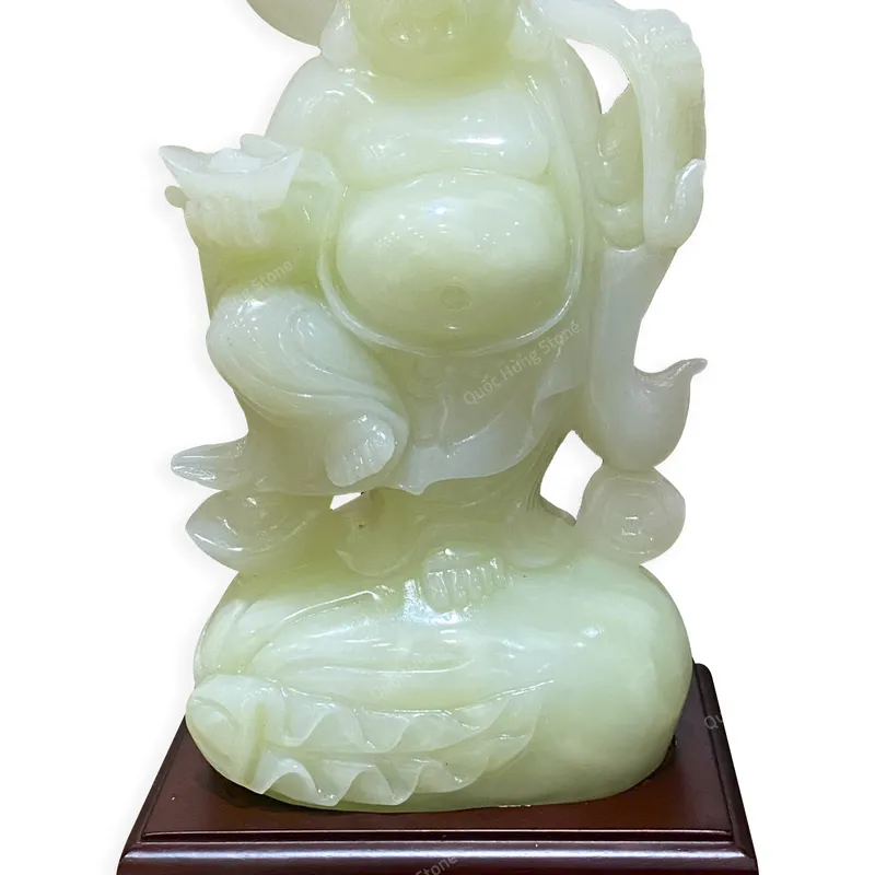 Tác Phẩm Thần Tài Di Lặc Vác Gậy Như Ý Ngọc Onyx 26x14cm