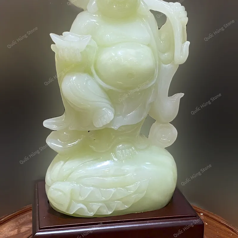 Tác Phẩm Thần Tài Di Lặc Vác Gậy Như Ý Ngọc Onyx 26x14cm