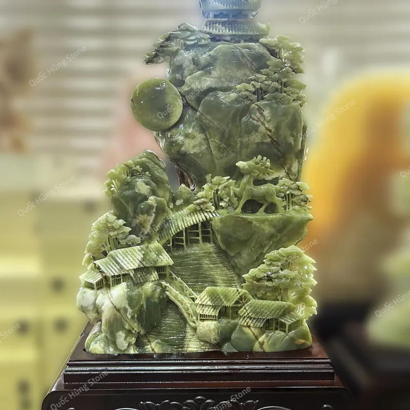 Tác Phẩm Bồng Lai Tiên Cảnh Ngọc Onyx Xanh - 62x40x10cm