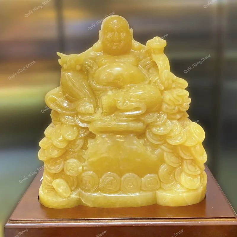 ThầnTài Di Lặc Ngọc Hoàng Long Ngồi Trên Đĩnh Kim Ngân 26x23cm