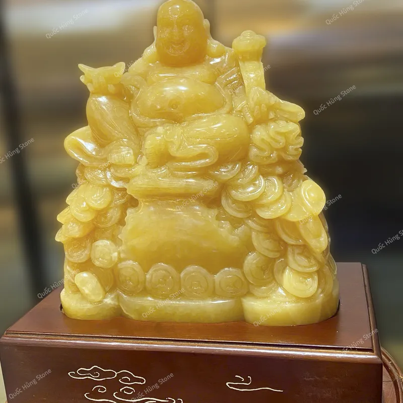 ThầnTài Di Lặc Ngọc Hoàng Long Ngồi Trên Đĩnh Kim Ngân 26x23cm