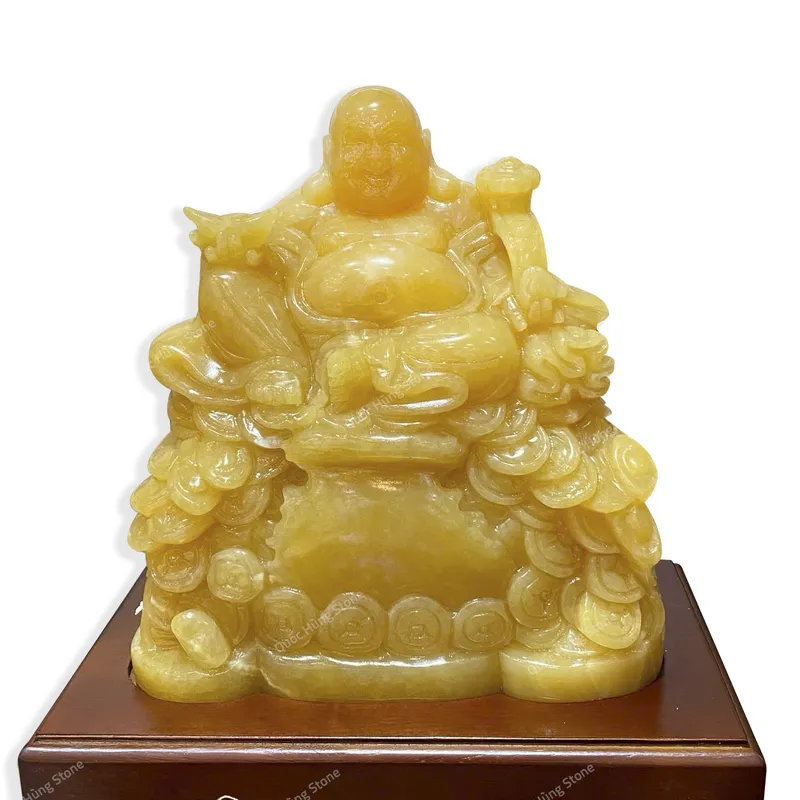 ThầnTài Di Lặc Ngọc Hoàng Long Ngồi Trên Đĩnh Kim Ngân 26x23cm