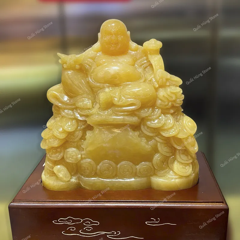 ThầnTài Di Lặc Ngọc Hoàng Long Ngồi Trên Đĩnh Kim Ngân 26x23cm