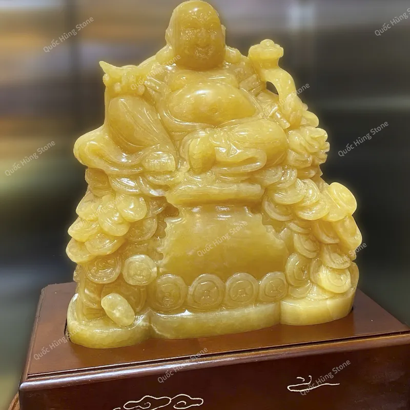 ThầnTài Di Lặc Ngọc Hoàng Long Ngồi Trên Đĩnh Kim Ngân 26x23cm