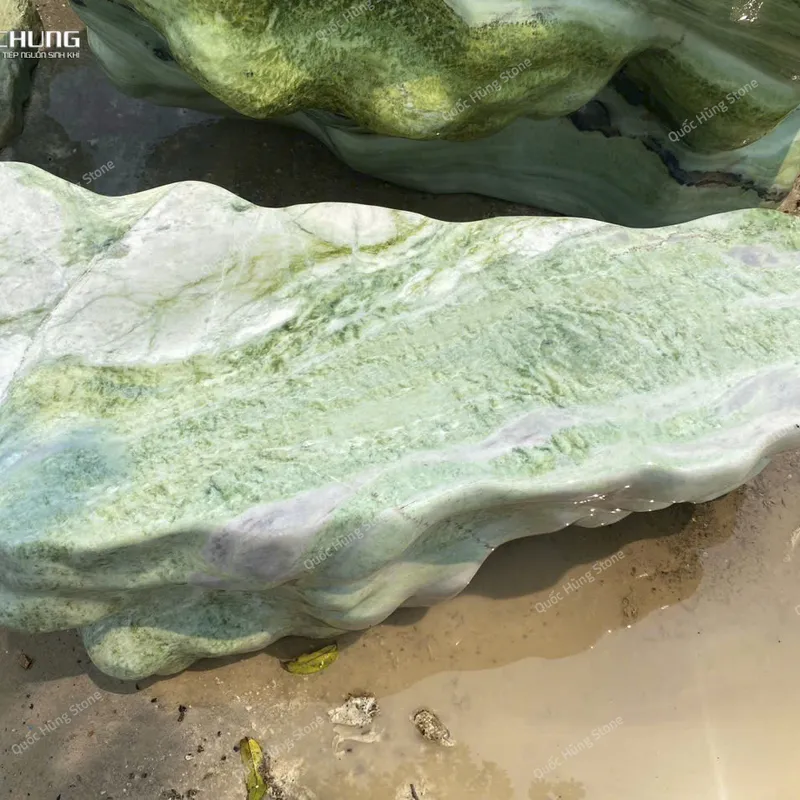 Bộ Bàn Ghế Đá Serpentine Tự Nhiên Nguyên Khối